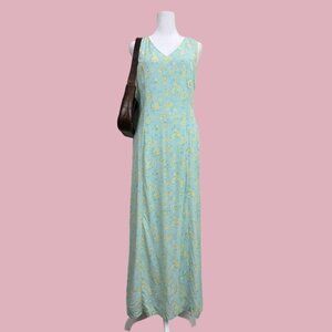 blue and yellow floral y2k sleeveless maxi dress